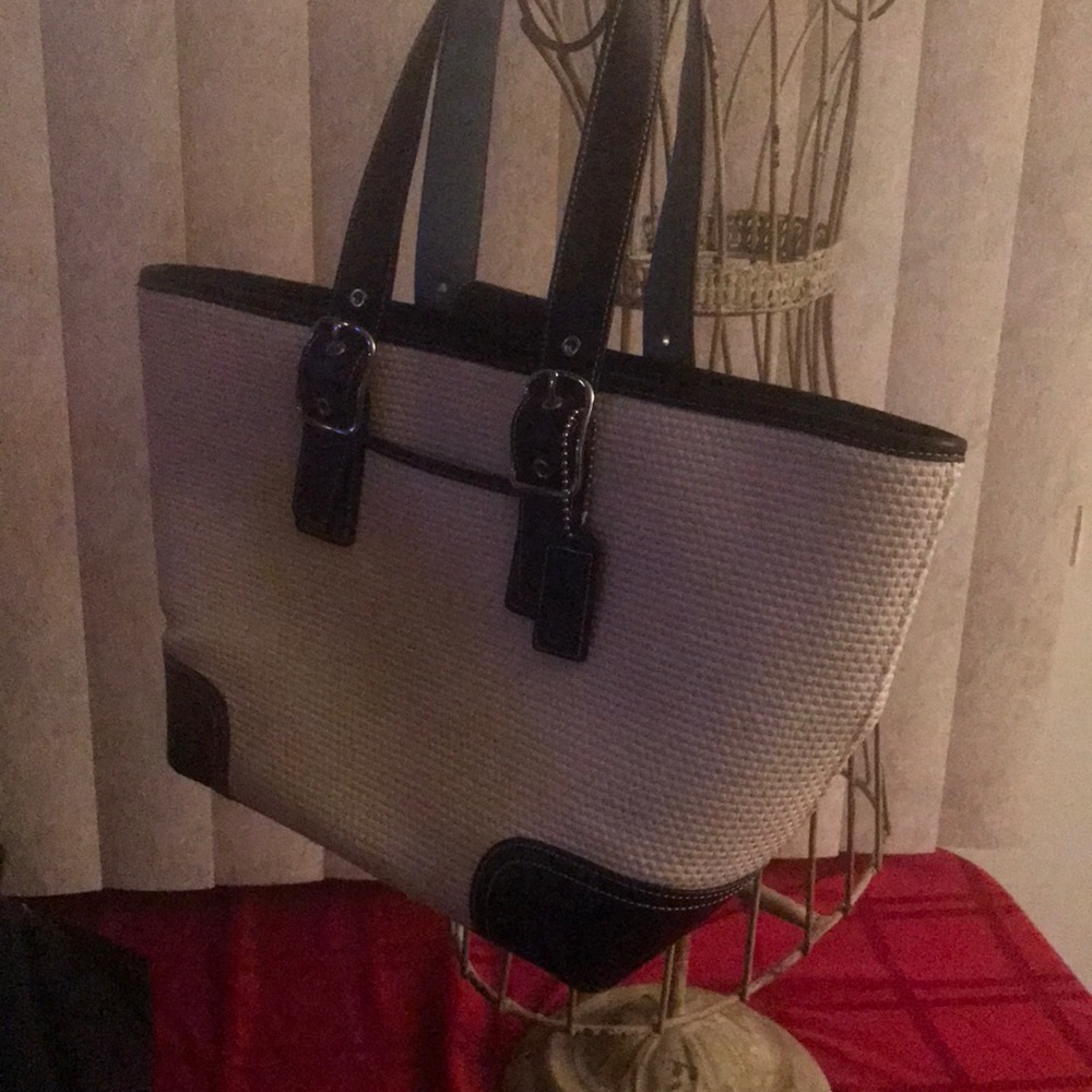 coach bag two tone cream/black W/Blue liner